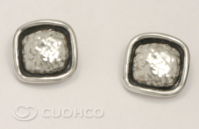 Sterling silver stud of square motif with hammered texture