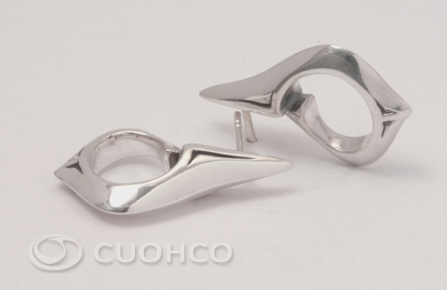 Sterling silver stud earrings with a graceful curve in front volume